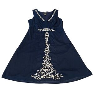 Eddie Bauer Petite Navy Embroidered Cotton Dress Size 12P